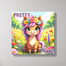 Pony | Schattigee Cartoon Kind Nursery Art Canvas Afdruk