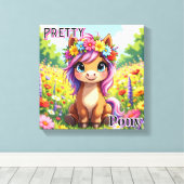  Pony | Schattigee Cartoon Kind Nursery Art Canvas Afdruk (Insitu (Houten vloer))