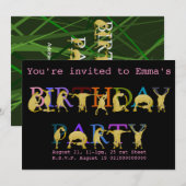 Pony Uitnodiging voor verjaardagsfeest, felgekleur (Voorkant / Achterkant)