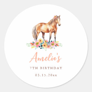 Pony Verjaardagsfeest Bloemen Paard Roze Sticker