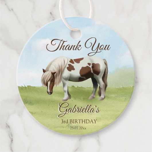 Pony verjaardagsfeestje duizelig omhoog dank u gun bedankjes labels (Voorkant)