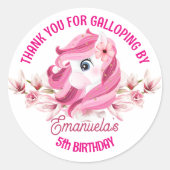 Pony verjaardagsfeestje roze paard dank u ronde sticker (Voorkant)