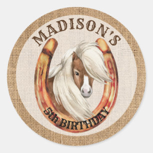 Pony verjaardagsopstand cowgirl cowboy party ronde sticker