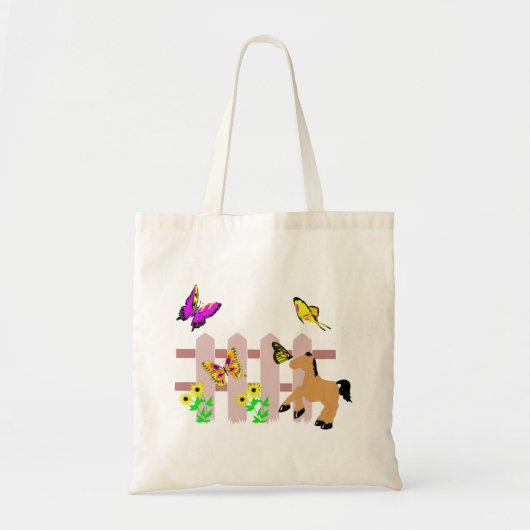 Pony, vlinders en zonnebloemen, Canvas tas (Voorkant)