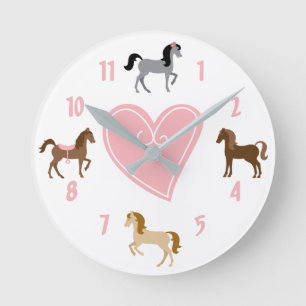  pony's en roze hartritme ronde klok