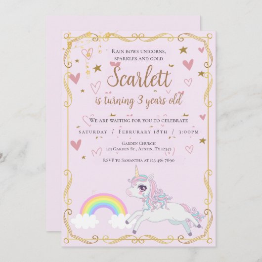 Pony's uitnodiging voor de derde verjaardag (Voorkant / Achterkant)