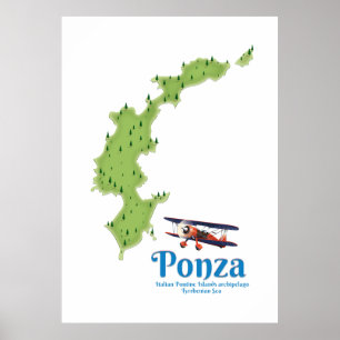 Ponza Italiaans eiland kaart. Poster