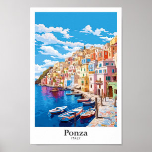 Ponza Italië Kunst Vintage Reizen Illustratie Poster