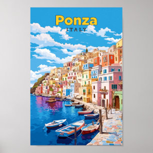 Ponza Italië Reizen Kunst Vintage Illustratie Poster