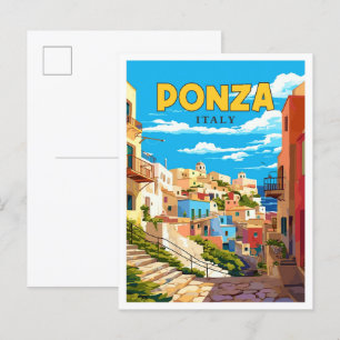 Ponza Italië vintage reisillustratie Briefkaart