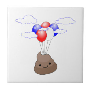 Poo Emoji met ballonnen Tegeltje