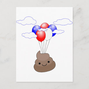 Poo Emoji vliegt met ballonnen Briefkaart