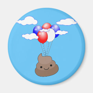 Poo emoji vliegt met ballonnen in blauwe lucht magneet