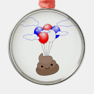 Poo Emoji vliegt met ballonnen Metalen Ornament