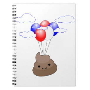 Poo Emoji vliegt met ballonnen Notitieboek