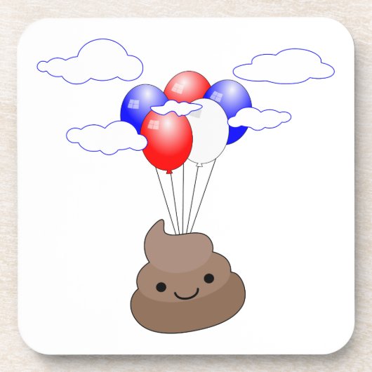 Poo Emoji vliegt met ballonnen Onderzetter (Voorkant)