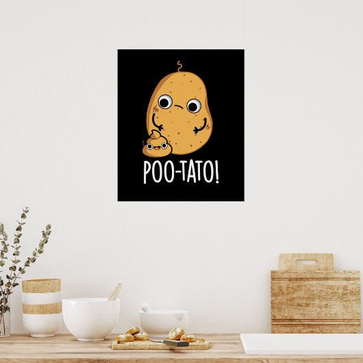 Poo-tato Funny Veggie Poop Pun Dark BG Poster (Keuken)