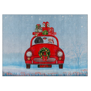 Poodelhond in auto met kerstman snijplank