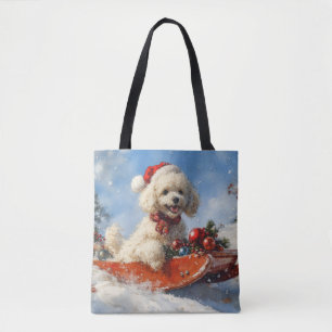 Poodelhond in slee laat het sneeuwen Kerstmis Draagtas