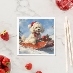 Poodelhond in slee laat het sneeuwen Kerstmis Servet