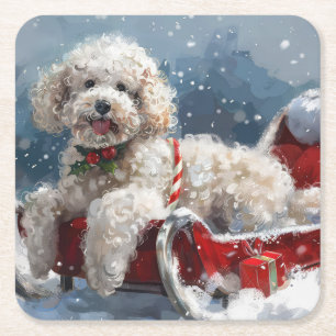 Poodelhond Kerst Festiviteit Vierkante Kartonnen Onderzetter