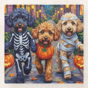 Poodelhonden gaan langs voor trick-or-treat Hallow Glazen Onderzetter