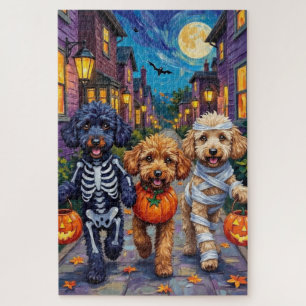 Poodelhonden gaan langs voor trick-or-treat Hallow Legpuzzel