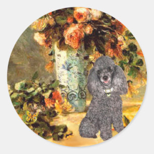 Poodle (8S) - Vaas met bloemen Ronde Sticker