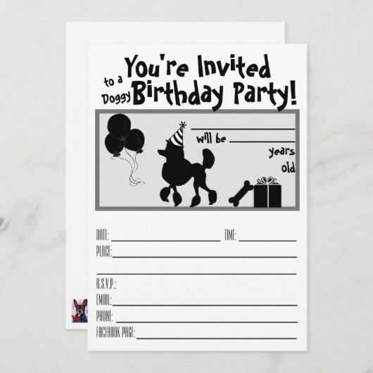 Poodle Anniversaire Invitation (Devant / Derrière)