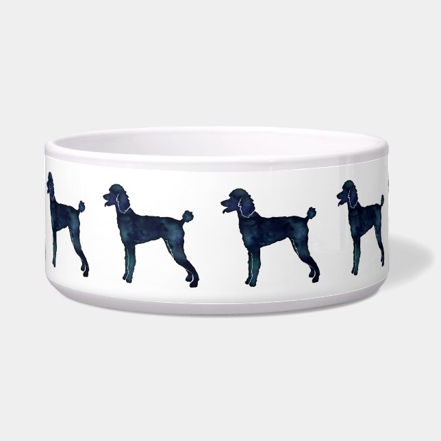 Poodle Black Waterverf Silhouette Voerbakje (Voorkant)