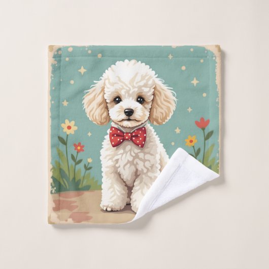 Poodle blanc adorable avec noeud papillon (Gant de toilette)