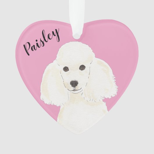Poodle blanc de coeur rose personnalisé (devant)
