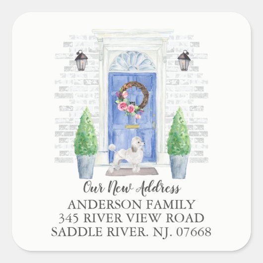 Poodle Blue deur New Address Label Sticker (Voorkant)