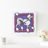 POODLE CHIEN Carré violet horloge murale (Maison)