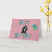 Poodle Chien Heureux Anniversaire Pink Polka Carte (Fleur jaune)