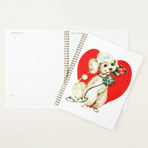 Poodle Chien Holding Fleurs Coeur Valentine Amour