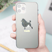 Poodle Chien Jaune & Grille Bleue Sticker Coupe Cl (Téléphone)