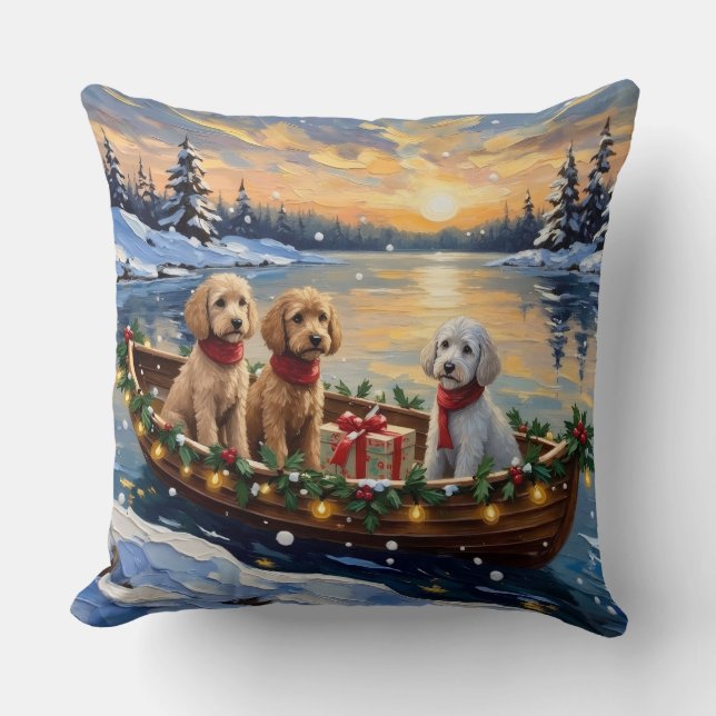 Poodle Christmas Boat Holiday Kussen (Voorkant)