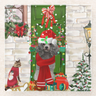 Poodle Christmas Glazen Onderzetter