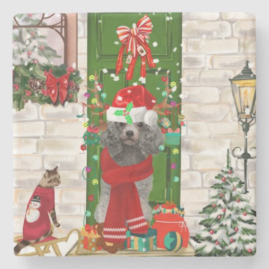 Poodle Christmas Stenen Onderzetter (Voorkant)