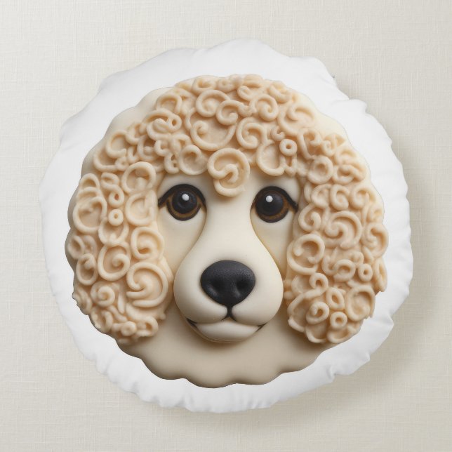 Poodle Dog 3D geïnspireerd Rond Kussen (Achterkant)