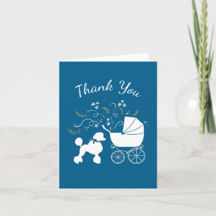 Poodle Dog Baby shower Puppy Blue Boy Bedankkaart