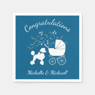 Poodle Dog Baby shower Puppy Blue Boy Servet