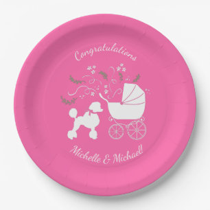 Poodle Dog Baby shower Puppy Pink Girl Papieren Bordje