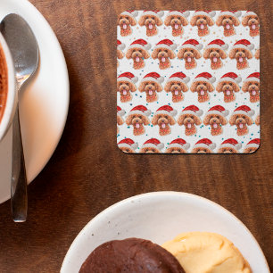 Poodle Dog Breed Christmas Stars Vierkante Kartonnen Onderzetter