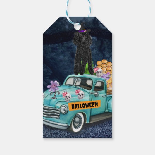 Poodle Dog Halloween Truck Scary Night Cadeaulabel (Achterkant)