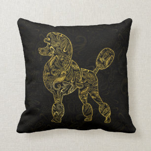 Poodle Dog in Gold Paisley-patroon Kussen
