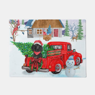 Poodle Dog in kerstbezorging vrachtwagen sneeuw Deurmat