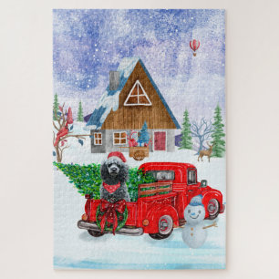 Poodle Dog in kerstbezorging vrachtwagen sneeuw Legpuzzel