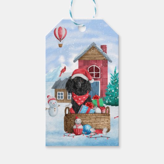 Poodle Dog in sneeuwkerstmis Cadeaulabel (Voorkant)